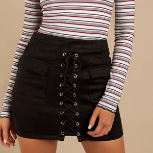 American Threads Black Lace Up Skirt